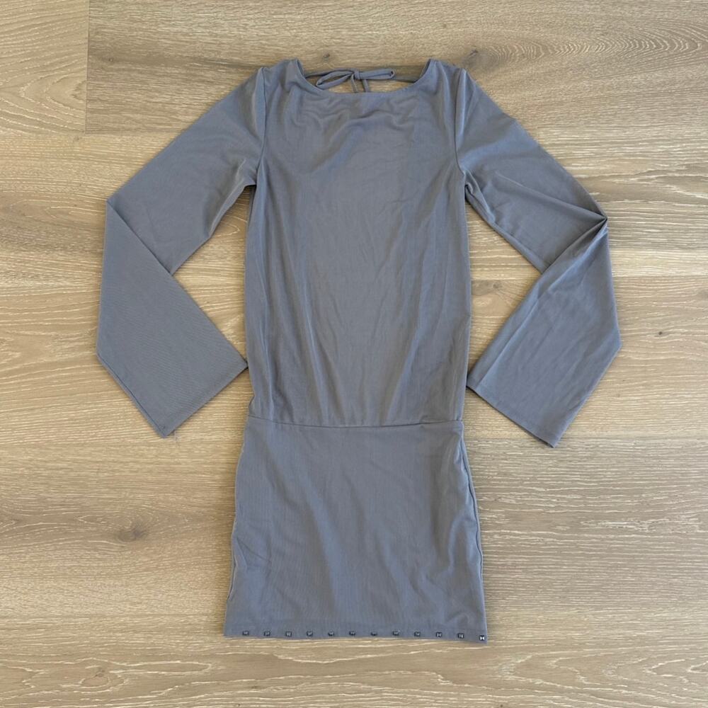 Beginning Boutique Mini Dress Obie Sheer Mesh Stud Hem Size US 2 in Brown Gray